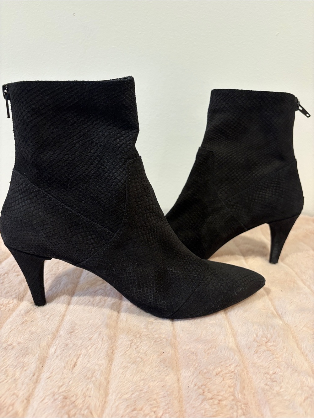 Free People Black Pointed Toe Embossed Suede Ankle Boots